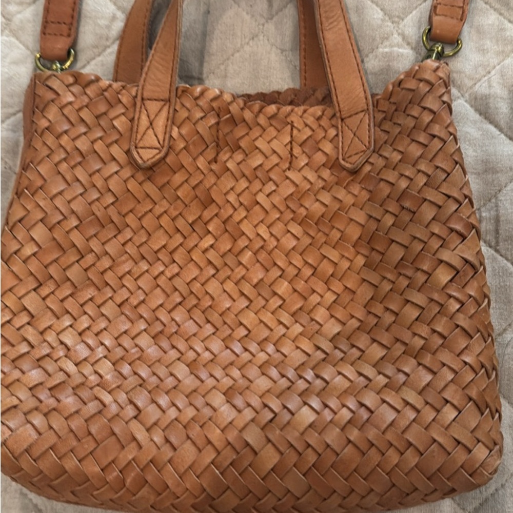 Woven Tan Leather Tote Bag